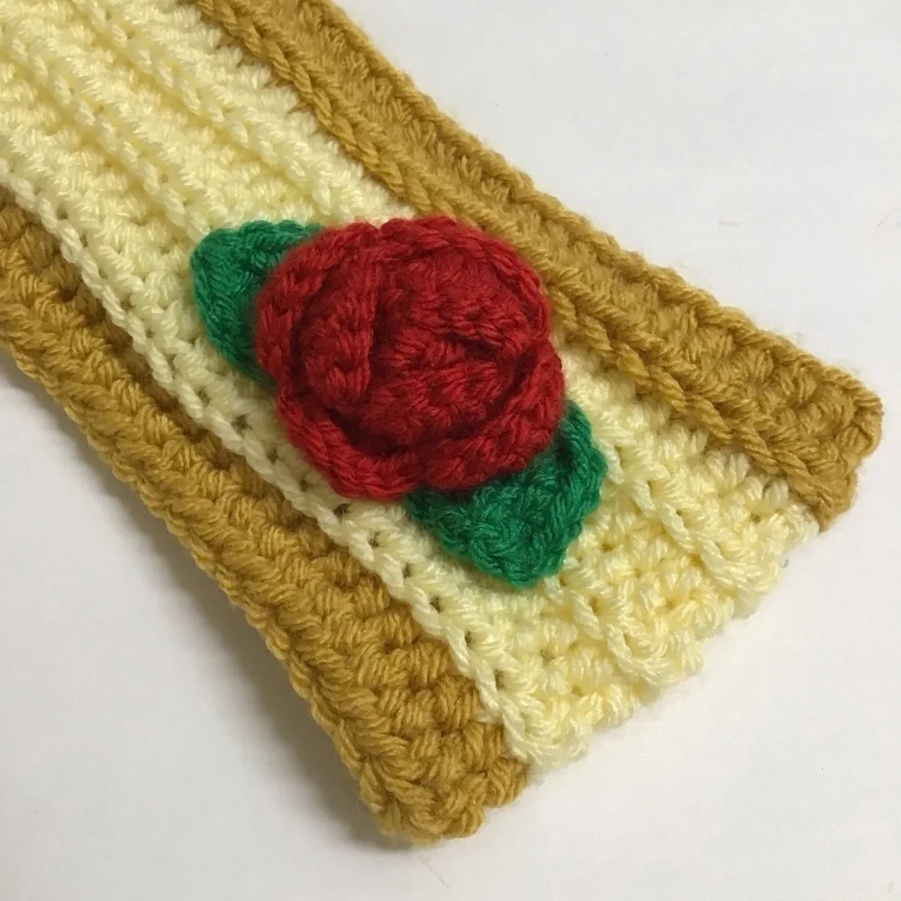 Rose Flower Knit Headband Ear Warmer Handmade Acrylic Hair Band Ski Snowboard
